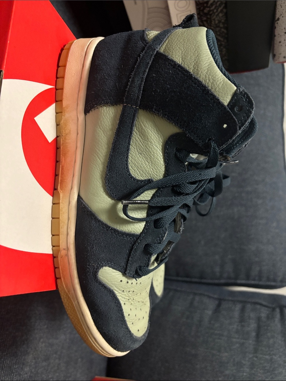 Nike Kids High-Top Sneakers in Black and Olive with Gum Sole